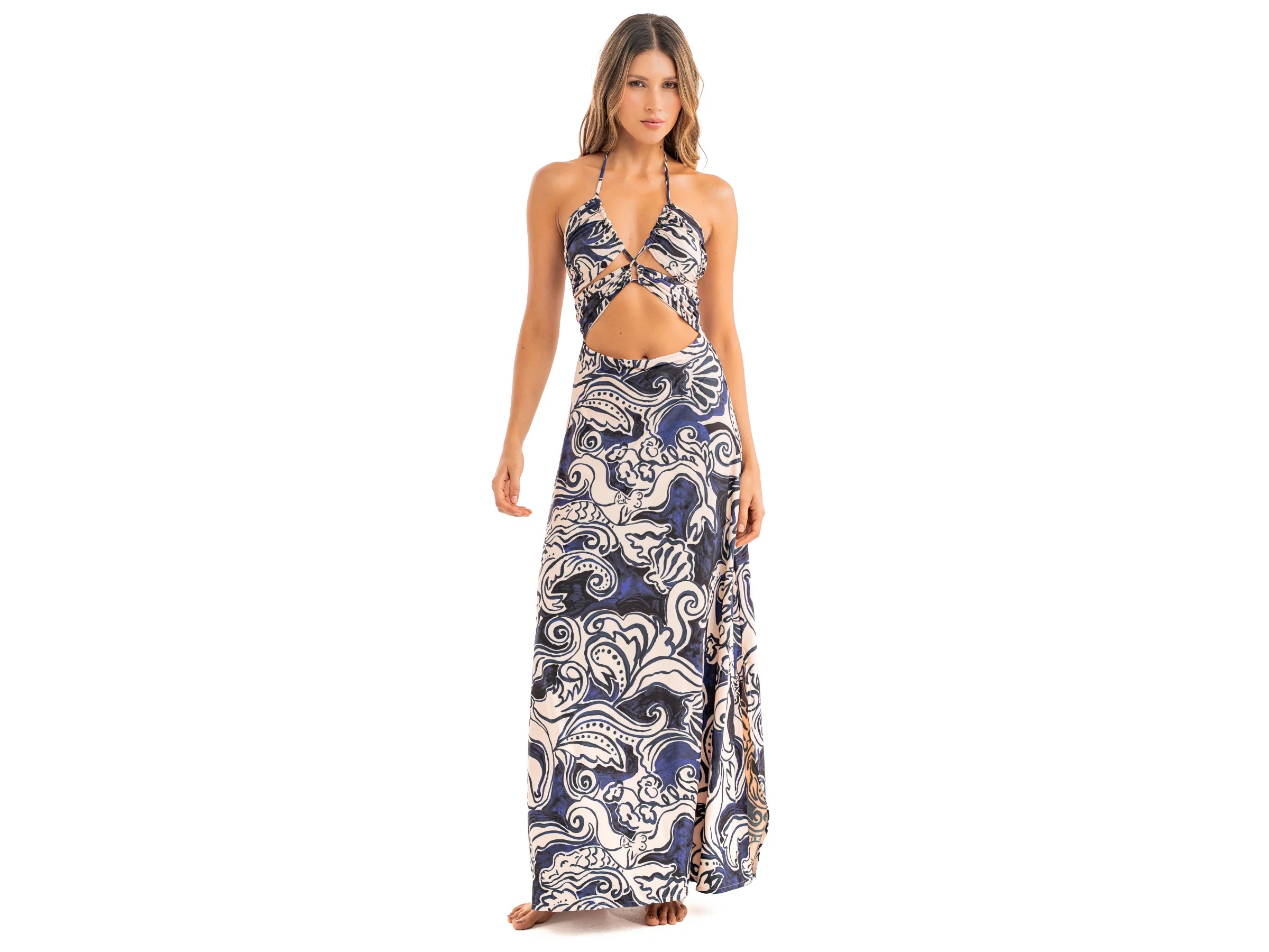 Vestido Cruzado de Sea Salt - Tela Estampada con Aberturas Laterales